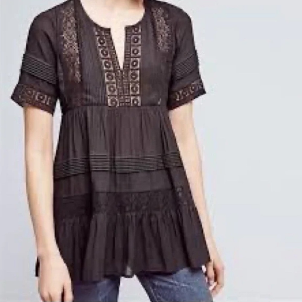 Anthropologie Maeve Black Babydoll Top